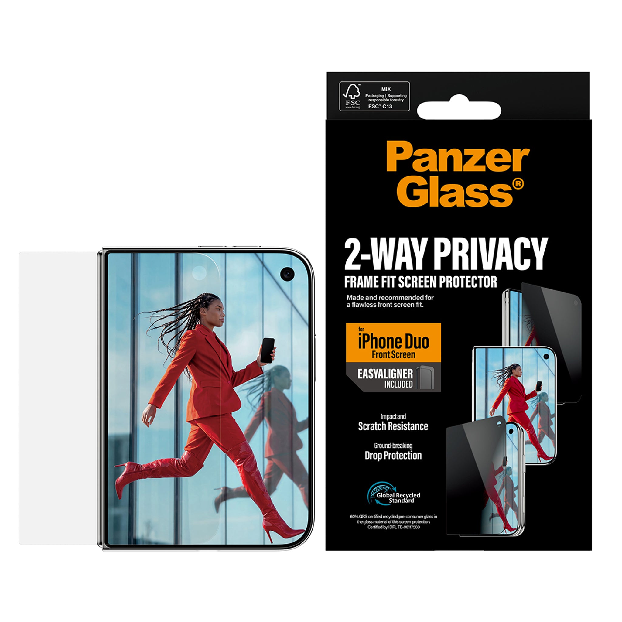 PanzerGlass® 2-Way Privacy Front Screen Protector iPhone Duo | FRAME FIT w. EasyAligner